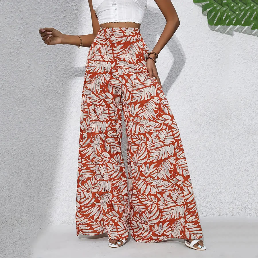 Pantalon Olivenorma à imprimé feuilles tropicales, taille haute et jambes larges pour femme - image 13