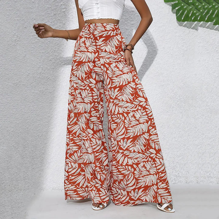 Pantalon Olivenorma à imprimé feuilles tropicales, taille haute et jambes larges pour femme - image 13
