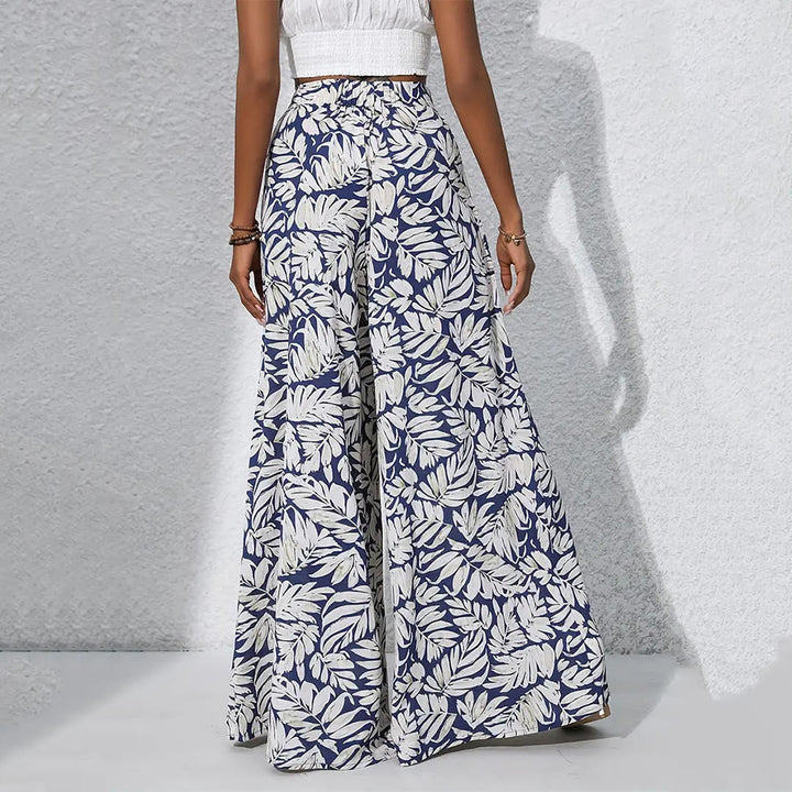 Pantalon Olivenorma à imprimé feuilles tropicales, taille haute et jambes larges pour femme - image 3