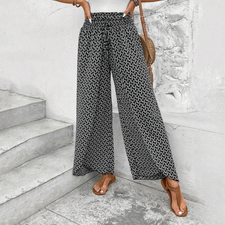Pantalon Olivenorma à imprimé floral, taille haute et jambes larges, avec cordon de serrage - Noir - XL - image 11