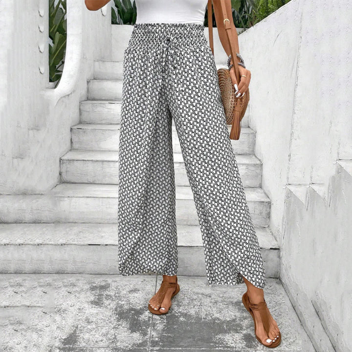 Pantalon Olivenorma à imprimé floral, taille haute et jambes larges, avec cordon de serrage - Blanc - XL - image 6