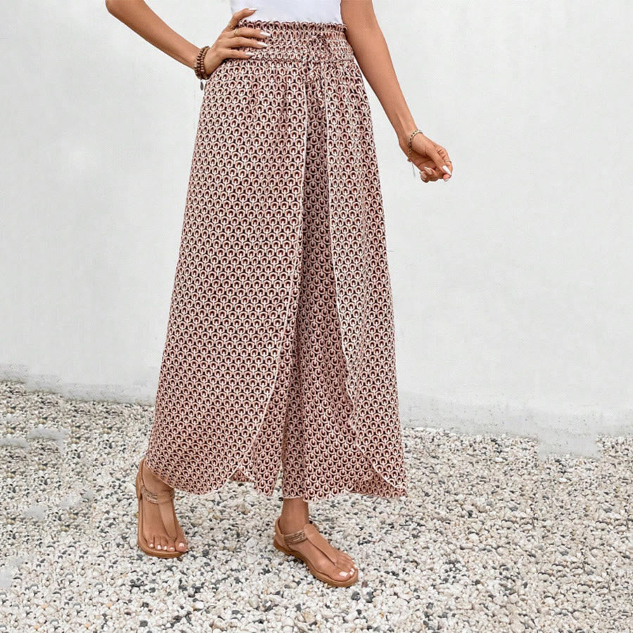 Pantalon Olivenorma à imprimé floral, taille haute et jambes larges, avec cordon de serrage - Nu - XL - image 16