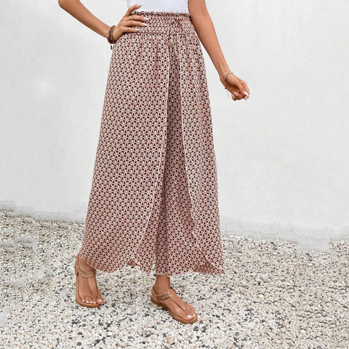 Pantalon Olivenorma à imprimé floral, taille haute et jambes larges, avec cordon de serrage - Nu - XL - image 16