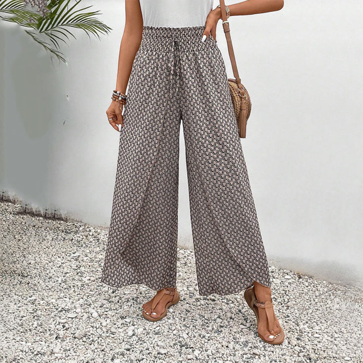 Pantalon Olivenorma à imprimé floral, taille haute et jambes larges, avec cordon de serrage - Gris - XL - image 21
