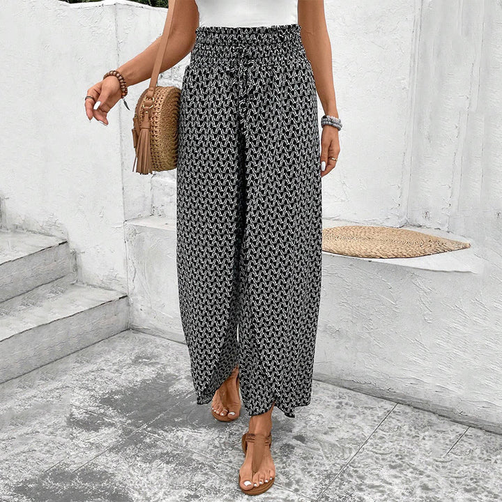 Pantalon Olivenorma à imprimé floral, taille haute et jambes larges, avec cordon de serrage - image 13