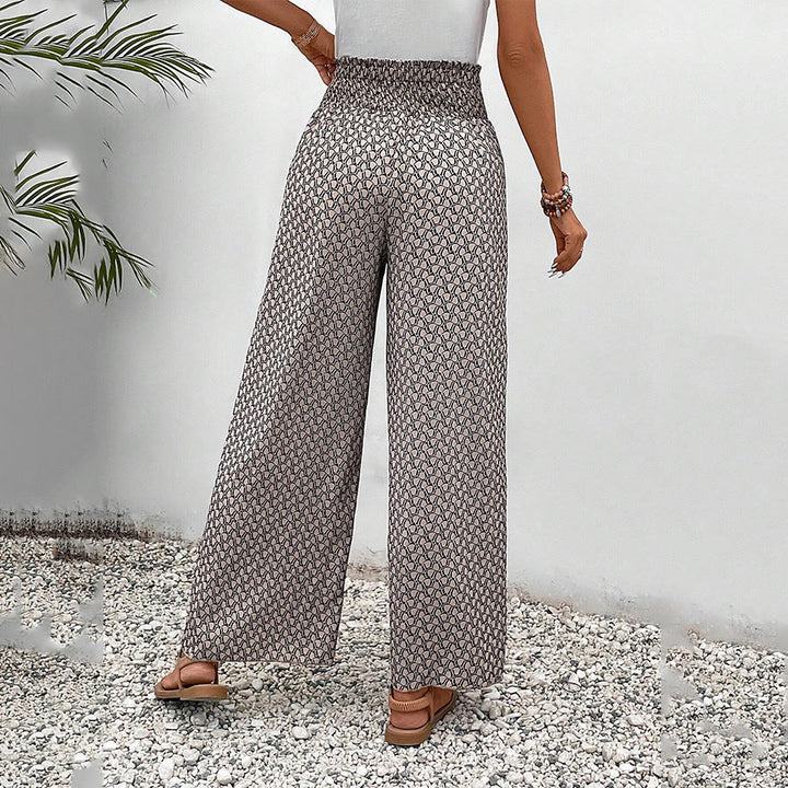 Pantalon Olivenorma à imprimé floral, taille haute et jambes larges, avec cordon de serrage - image 25