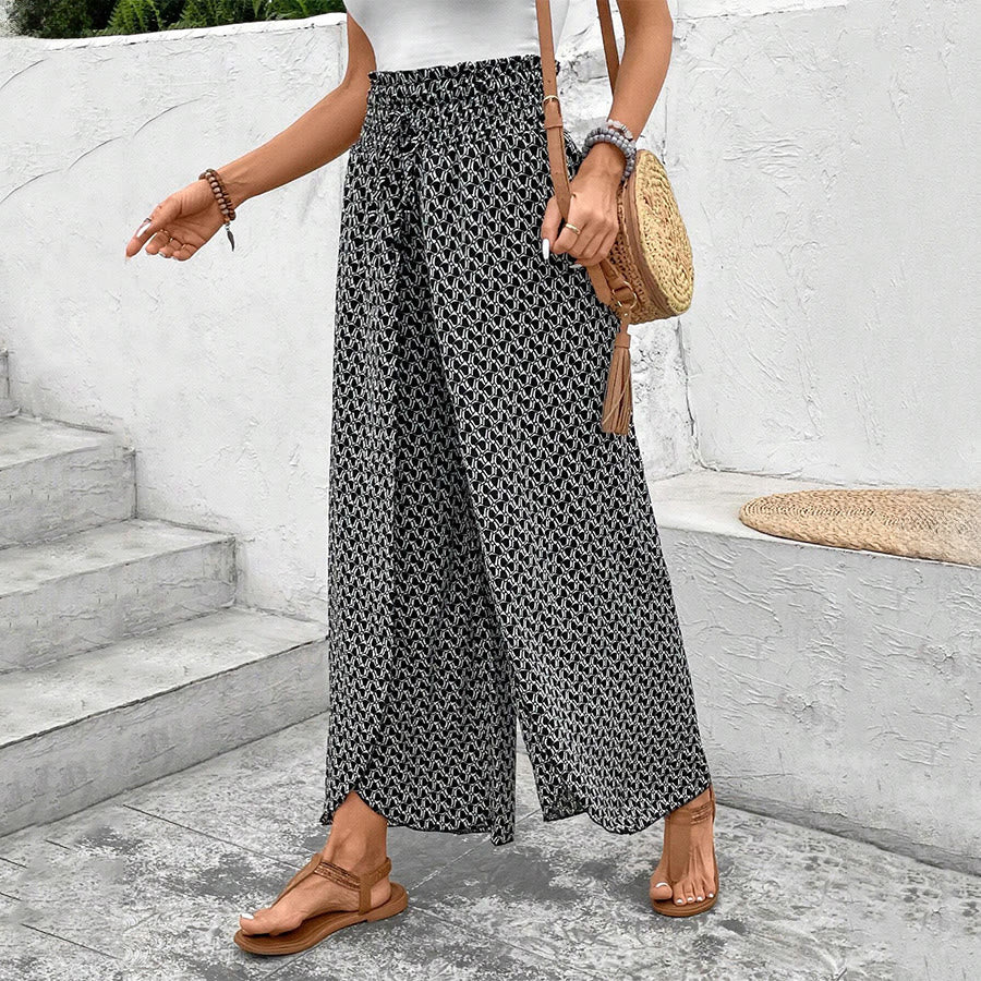 Pantalon Olivenorma à imprimé floral, taille haute et jambes larges, avec cordon de serrage - image 14