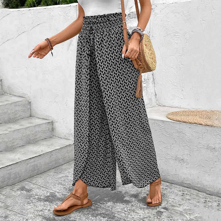 Pantalon Olivenorma à imprimé floral, taille haute et jambes larges, avec cordon de serrage - image 14