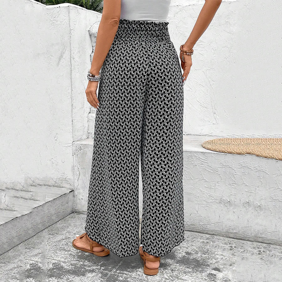 Pantalon Olivenorma à imprimé floral, taille haute et jambes larges, avec cordon de serrage - image 15