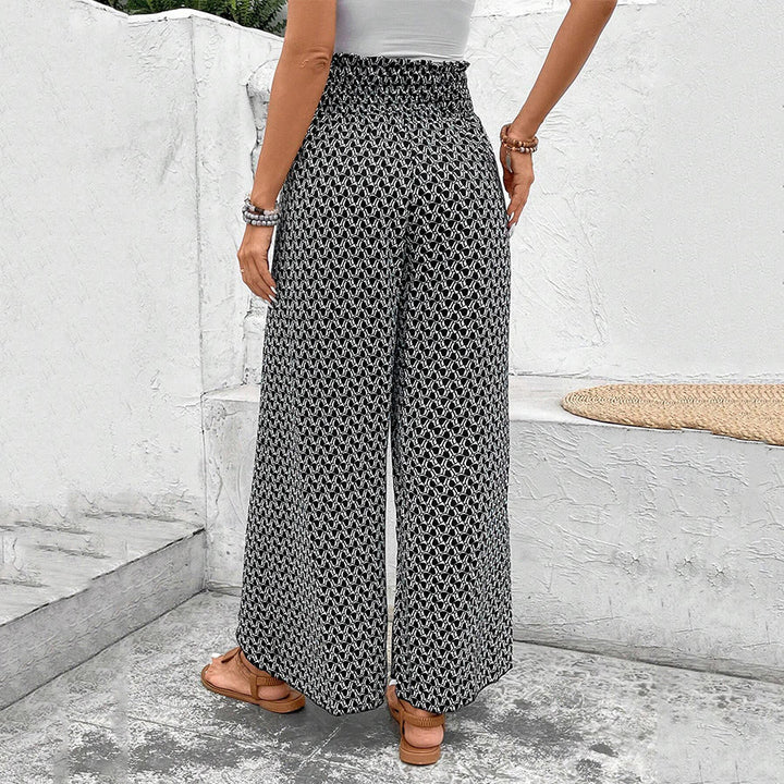 Pantalon Olivenorma à imprimé floral, taille haute et jambes larges, avec cordon de serrage - image 15