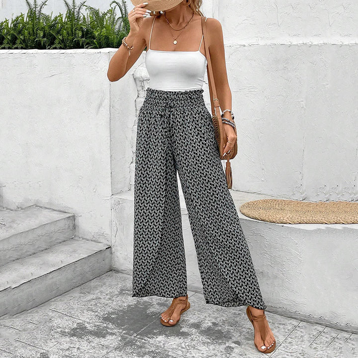 Pantalon Olivenorma à imprimé floral, taille haute et jambes larges, avec cordon de serrage - image 12