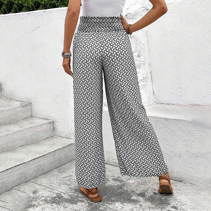 Pantalon Olivenorma à imprimé floral, taille haute et jambes larges, avec cordon de serrage - image 8