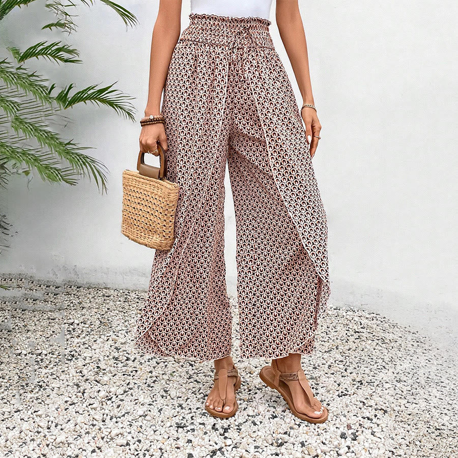 Pantalon Olivenorma à imprimé floral, taille haute et jambes larges, avec cordon de serrage - image 18