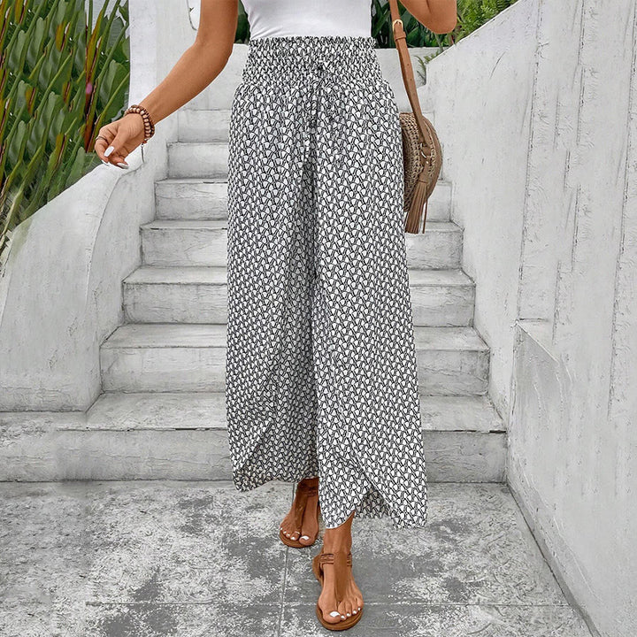 Pantalon Olivenorma à imprimé floral, taille haute et jambes larges, avec cordon de serrage - image 7
