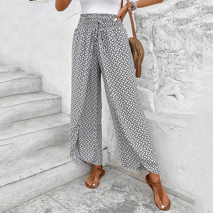 Pantalon Olivenorma à imprimé floral, taille haute et jambes larges, avec cordon de serrage - image 10
