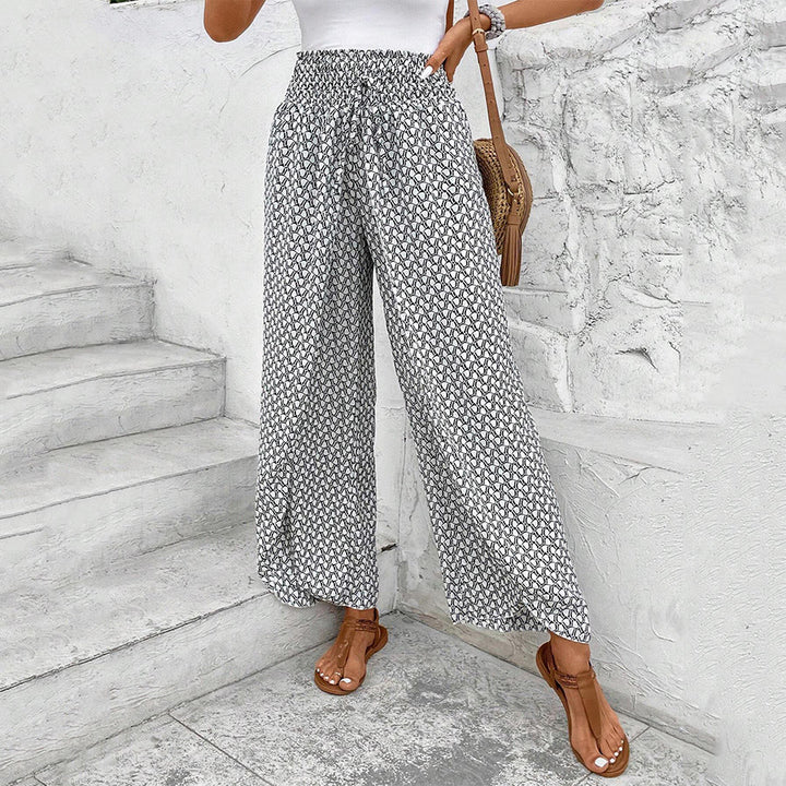 Pantalon Olivenorma à imprimé floral, taille haute et jambes larges, avec cordon de serrage - image 10