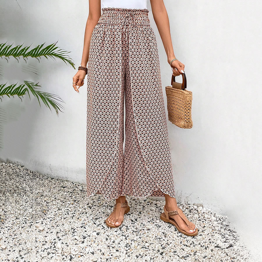 Pantalon Olivenorma à imprimé floral, taille haute et jambes larges, avec cordon de serrage - image 20