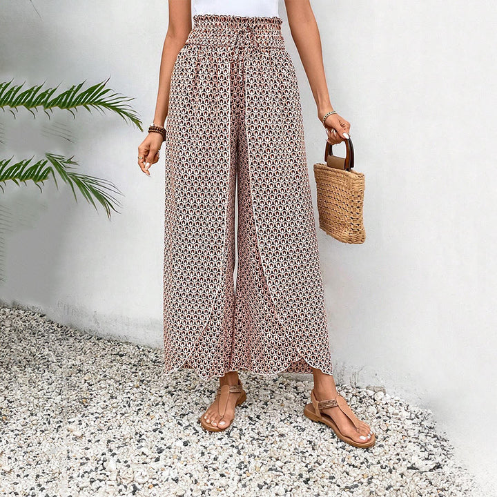 Pantalon Olivenorma à imprimé floral, taille haute et jambes larges, avec cordon de serrage - image 20