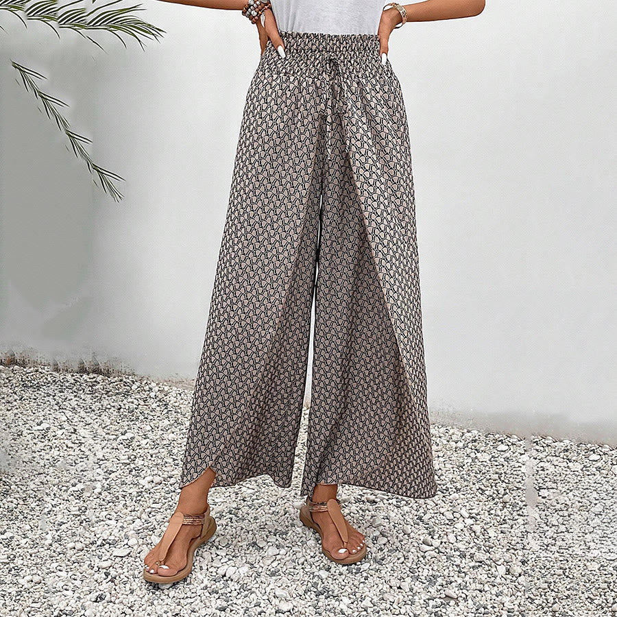 Pantalon Olivenorma à imprimé floral, taille haute et jambes larges, avec cordon de serrage - image 24