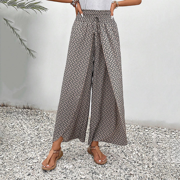 Pantalon Olivenorma à imprimé floral, taille haute et jambes larges, avec cordon de serrage - image 24