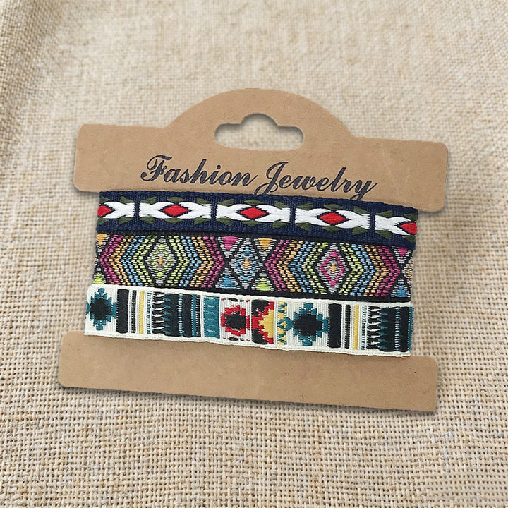Bracelet tressé ethnique bohème multicolore Olivenorma Premium Thread fait main - Noir multicolore - image 2