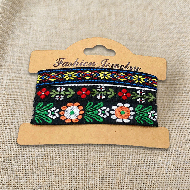 Bracelet tressé ethnique bohème multicolore Olivenorma Premium Thread fait main - Fleurs noires - image 36