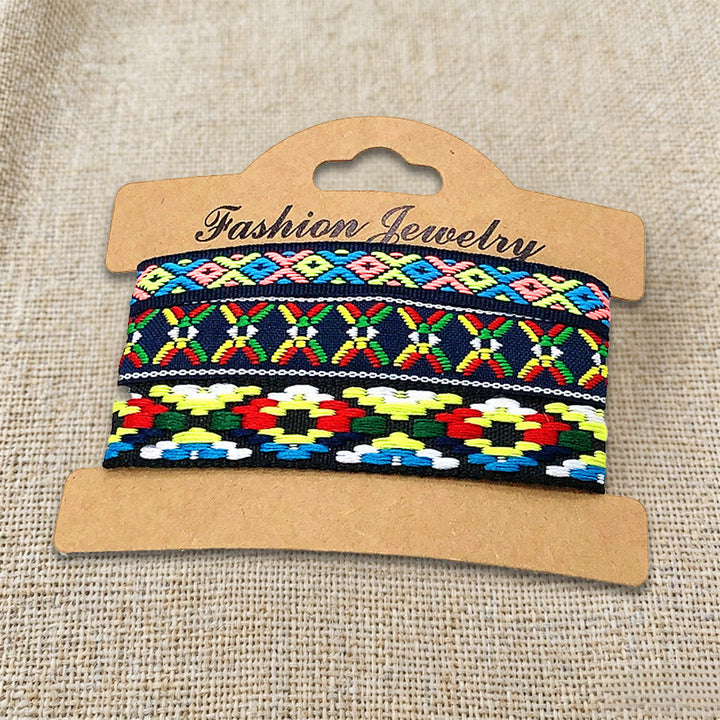 Bracelet tressé ethnique bohème multicolore Olivenorma Premium Thread fait main - Marine à fleurs - image 34