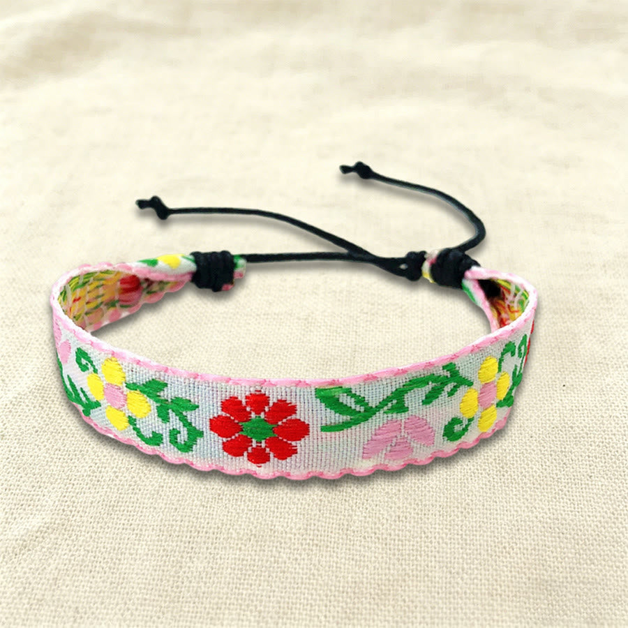 Bracelet tressé Olivenorma, style bohème décontracté, ajustable, à porter au quotidien - Fleurs roses - image 4