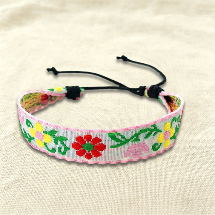 Bracelet tressé Olivenorma, style bohème décontracté, ajustable, à porter au quotidien - Fleurs roses - image 4