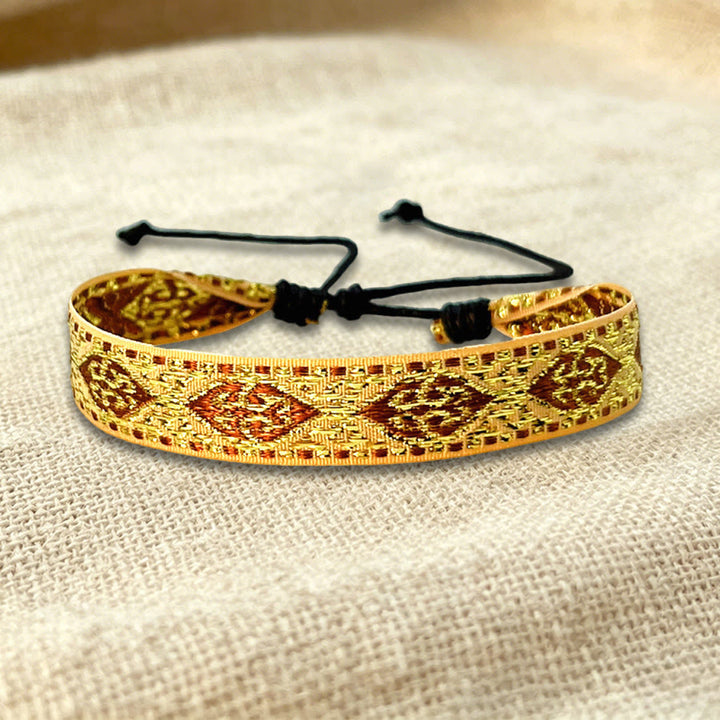Bracelet d'amitié tressé ajustable Olivenorma à motif tribal multicolore - Géométrique doré - image 1