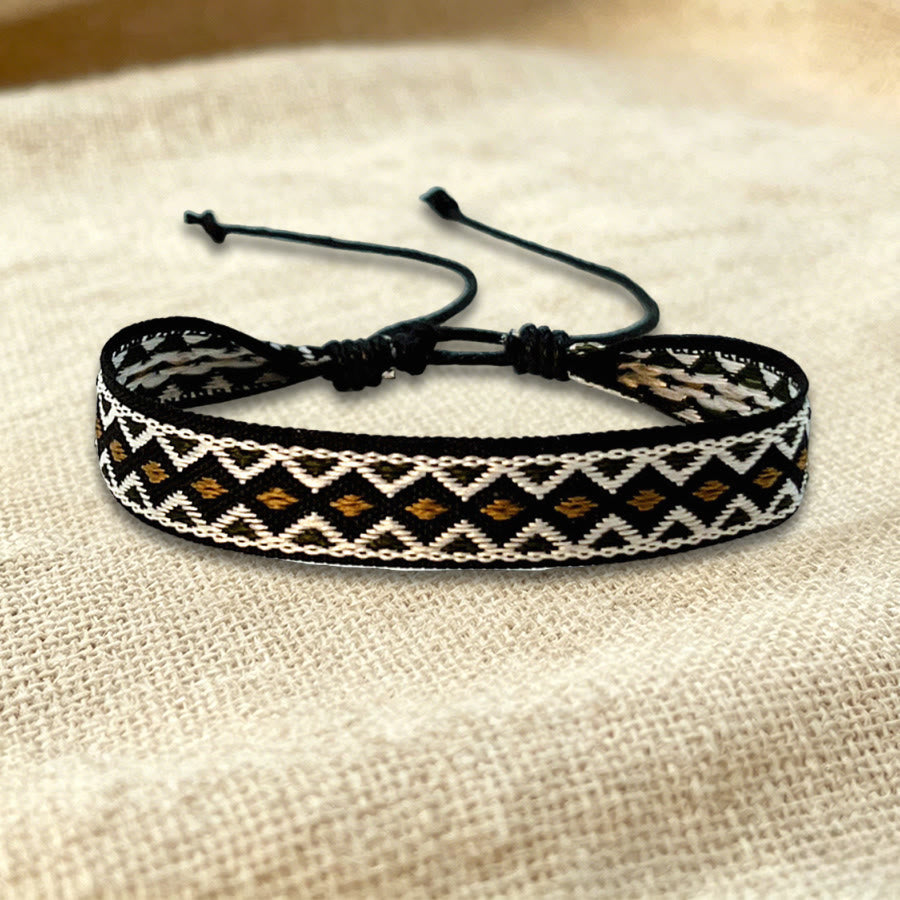 Bracelet d'amitié tressé ajustable Olivenorma à motif tribal multicolore - Tribal noir et brun - image 3