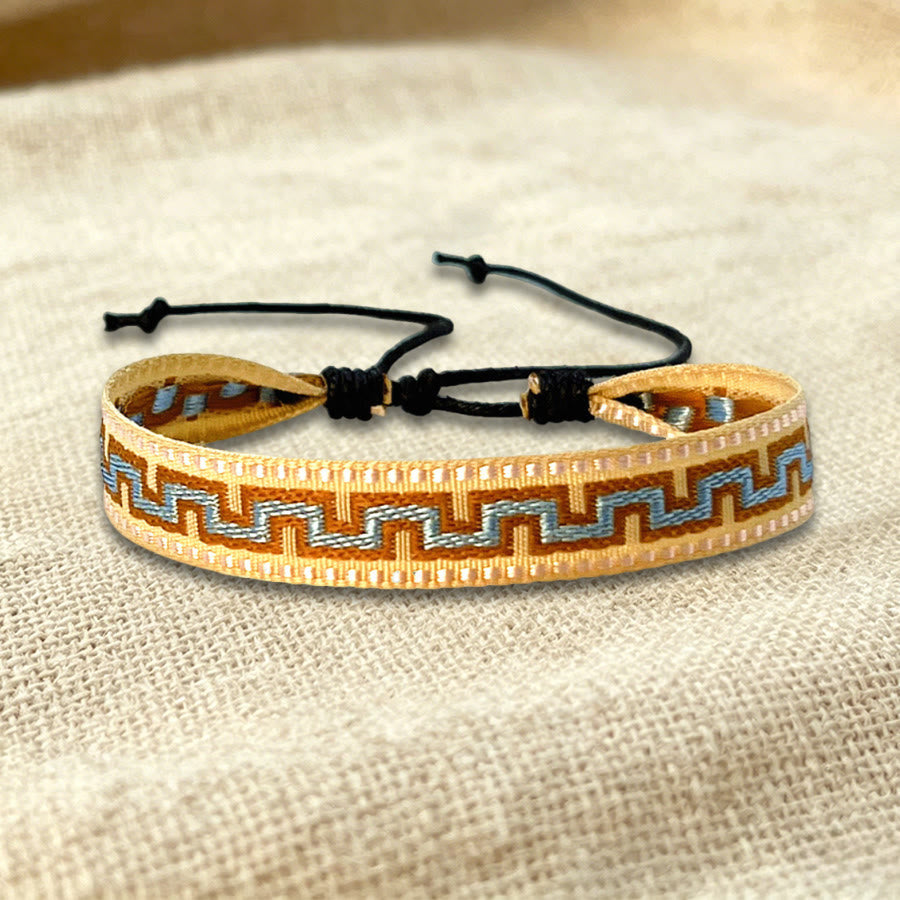 Bracelet d'amitié tressé ajustable Olivenorma à motif tribal multicolore - Beige Bleu Aztèque - image 5