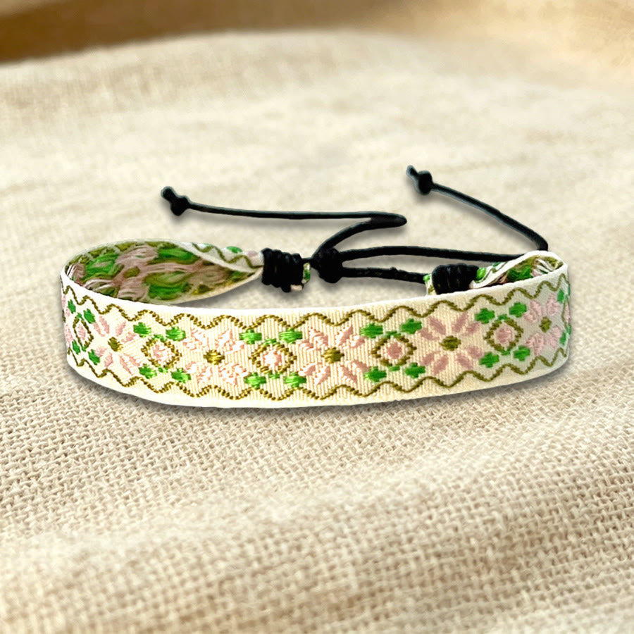 Bracelet d'amitié tressé ajustable Olivenorma à motif tribal multicolore - Diamant vert beige - image 23