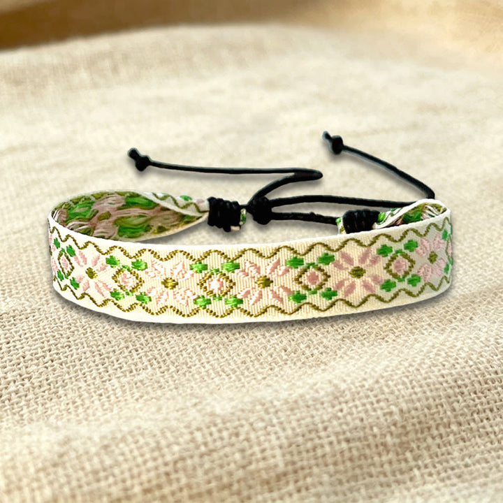Bracelet d'amitié tressé ajustable Olivenorma à motif tribal multicolore - Diamant vert beige - image 23