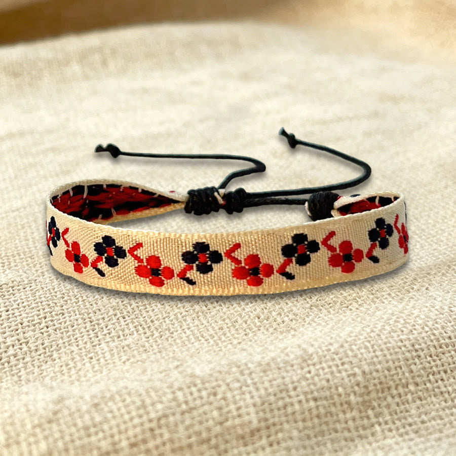 Bracelet d'amitié tressé ajustable Olivenorma à motif tribal multicolore - Fleurs rouges - image 33