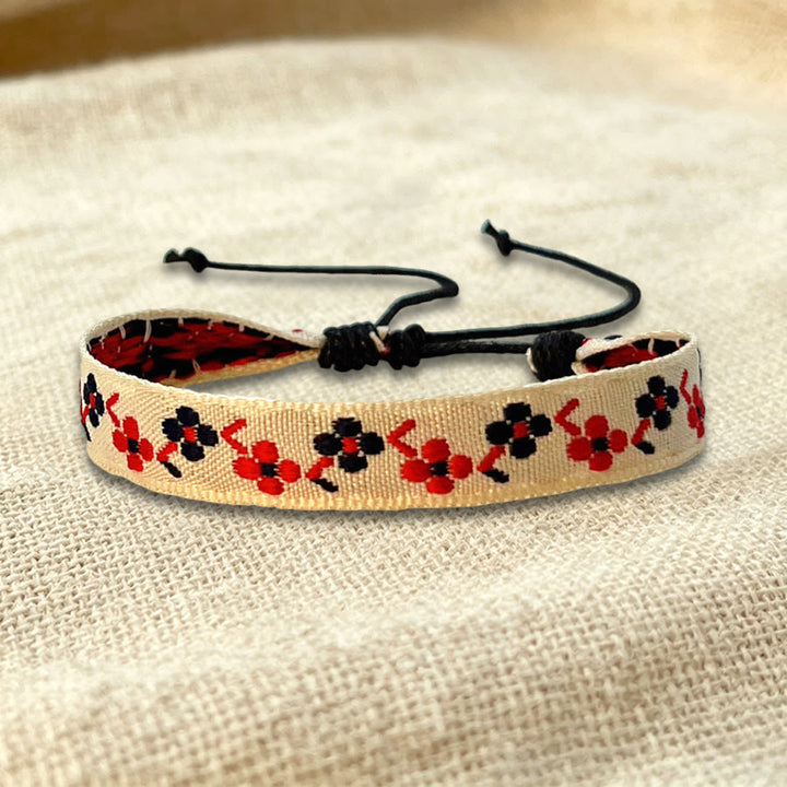 Bracelet d'amitié tressé ajustable Olivenorma à motif tribal multicolore - Fleurs rouges - image 33