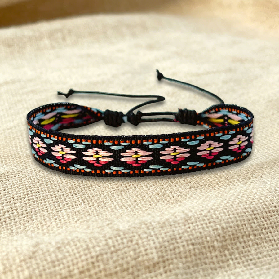 Bracelet d'amitié tressé ajustable Olivenorma à motif tribal multicolore - Fleurs multicolores - image 27