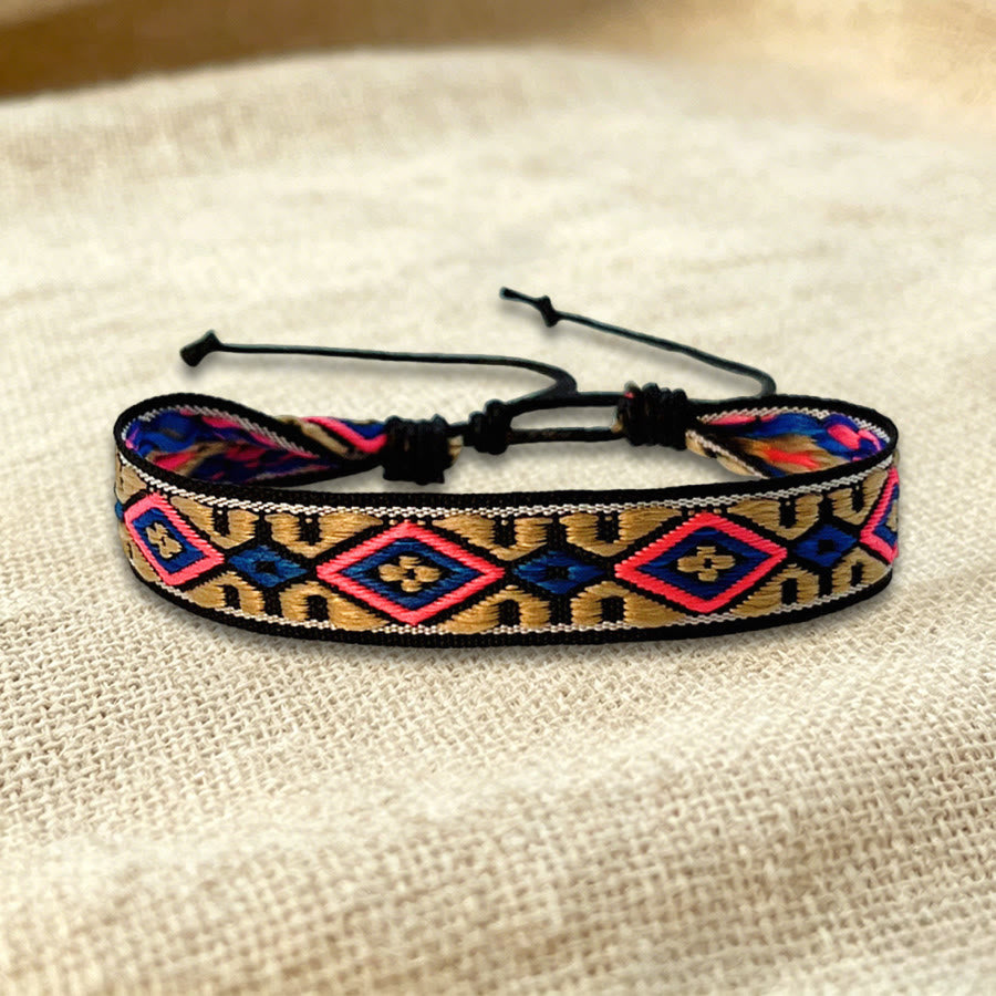 Bracelet d'amitié tressé ajustable Olivenorma à motif tribal multicolore - Diamant rose beige - image 35