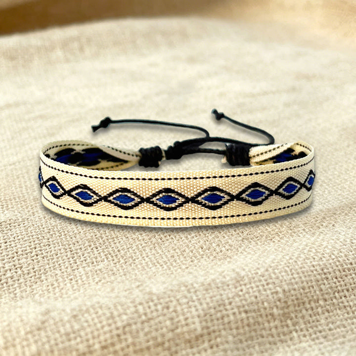 Bracelet d'amitié tressé ajustable Olivenorma à motif tribal multicolore - Diamant bleu beige - image 34