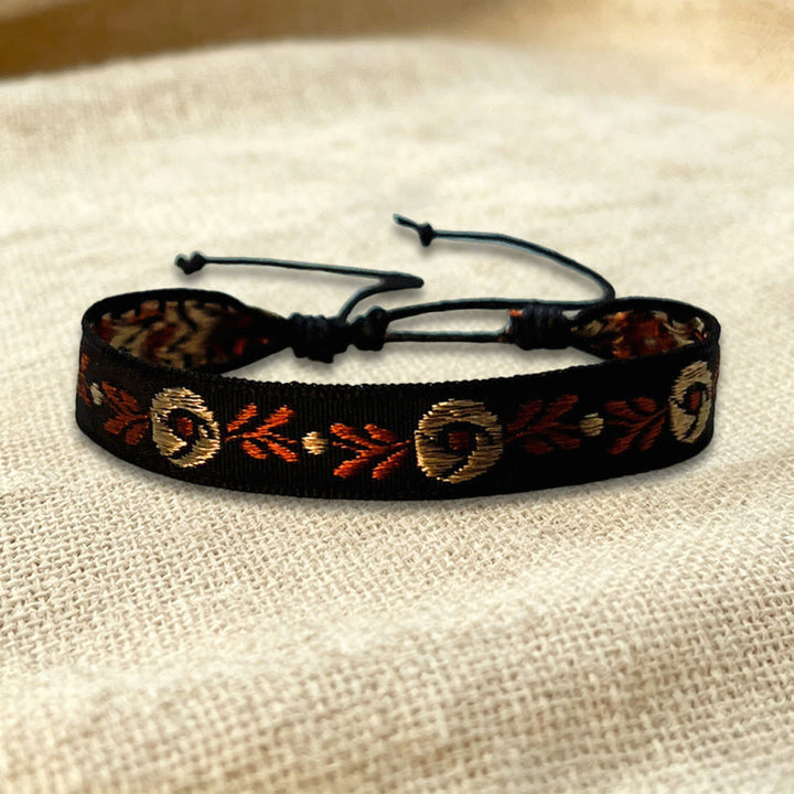 Bracelet d'amitié tressé ajustable Olivenorma à motif tribal multicolore - Noir et marron à fleurs - image 21