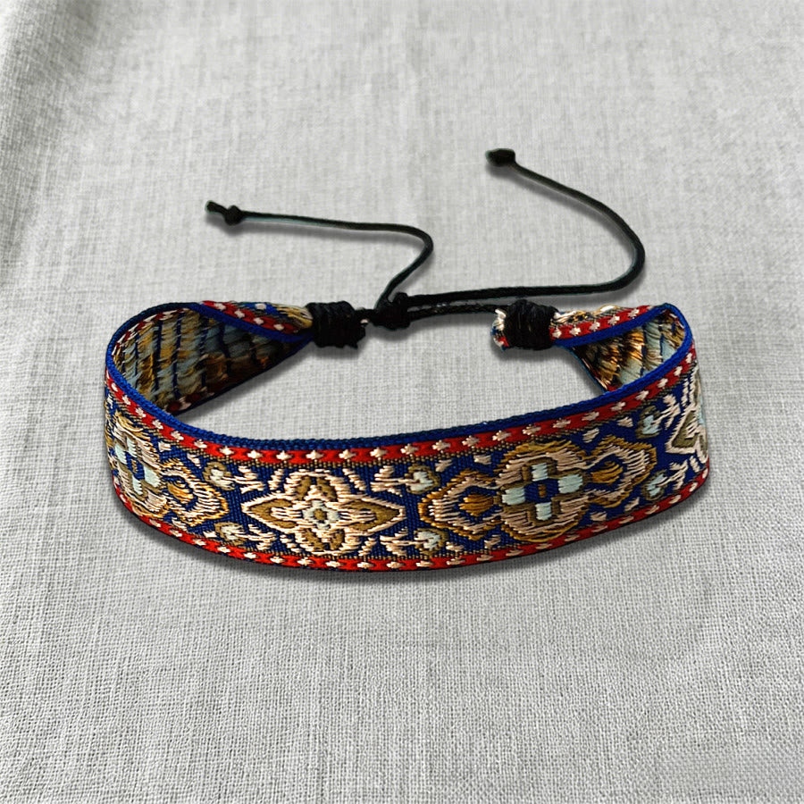 Bracelet ethnique tressé à la main Olivenorma à motif tribal orné - Fleurs bleues - image 3