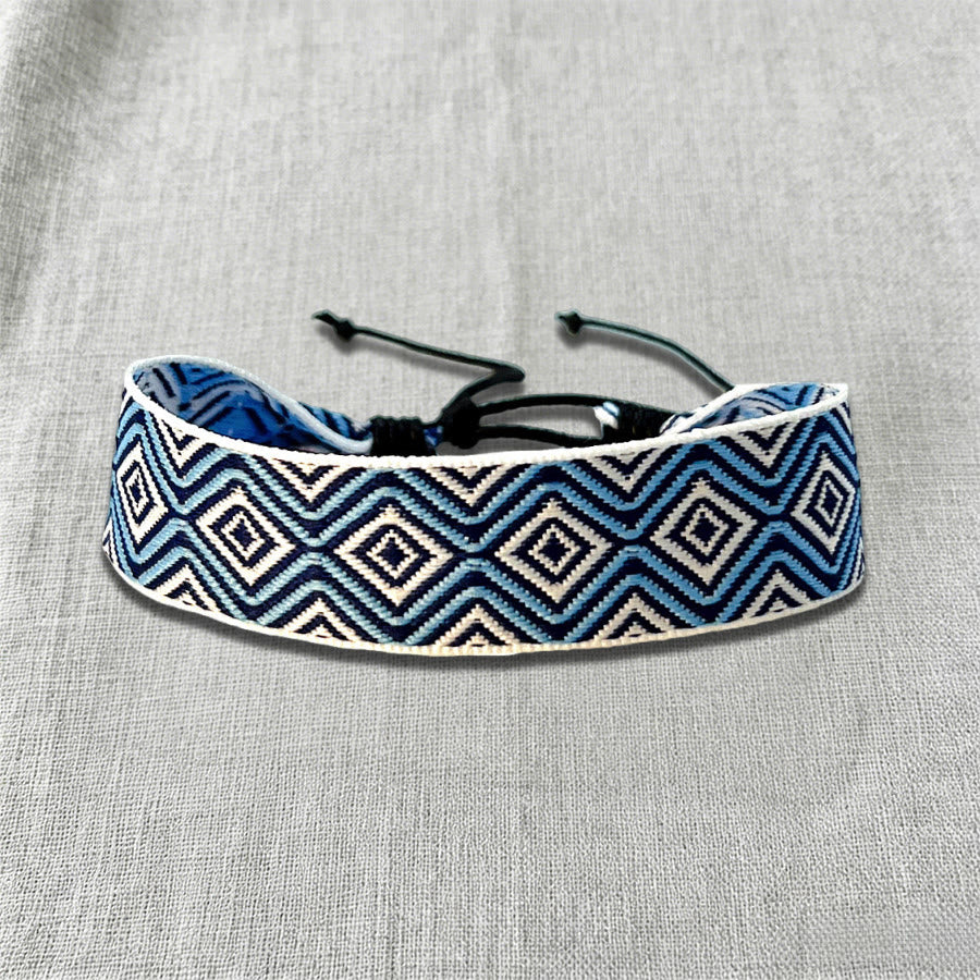 Bracelet ethnique tressé à la main Olivenorma à motif tribal orné - Diamant bleu - image 12