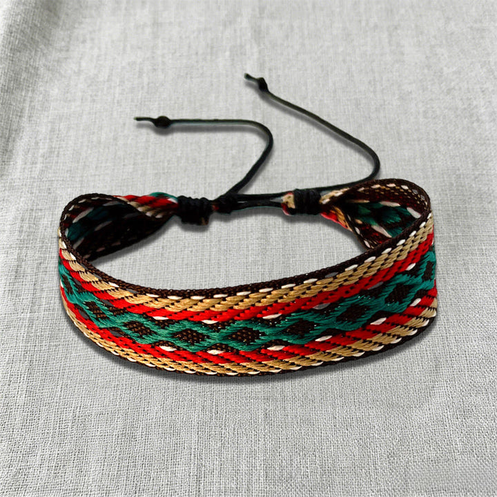 Bracelet ethnique tressé à la main Olivenorma à motif tribal orné - Aztèque noir et rouge - image 6
