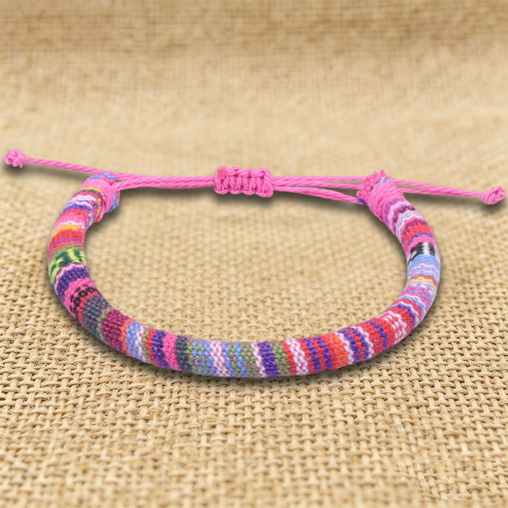 Bracelet d'amitié tressé à la main en fil de coton Olivenorma, motif ethnique bohème - Rose pastel - image 6