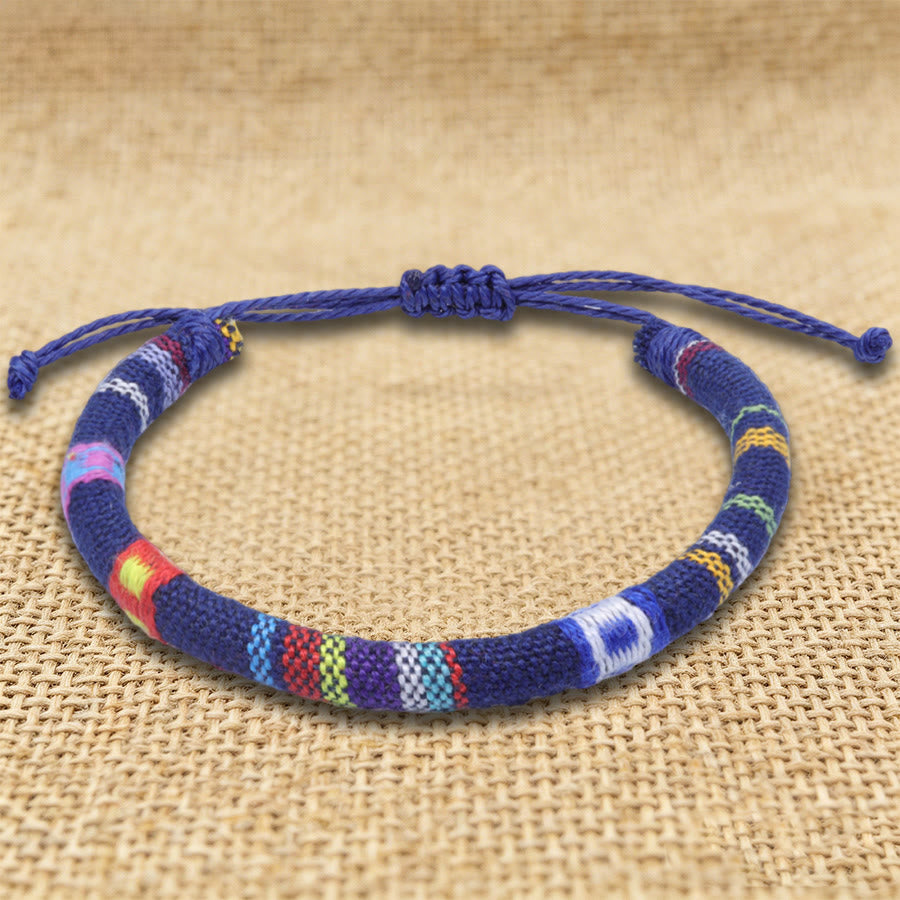 Bracelet d'amitié tressé à la main en fil de coton Olivenorma, motif ethnique bohème - Marine aztèque - image 11
