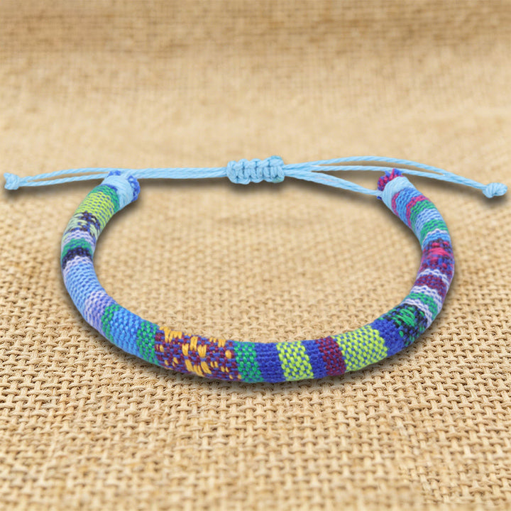 Bracelet d'amitié tressé à la main en fil de coton Olivenorma, motif ethnique bohème - Patchwork bleu ciel - image 8