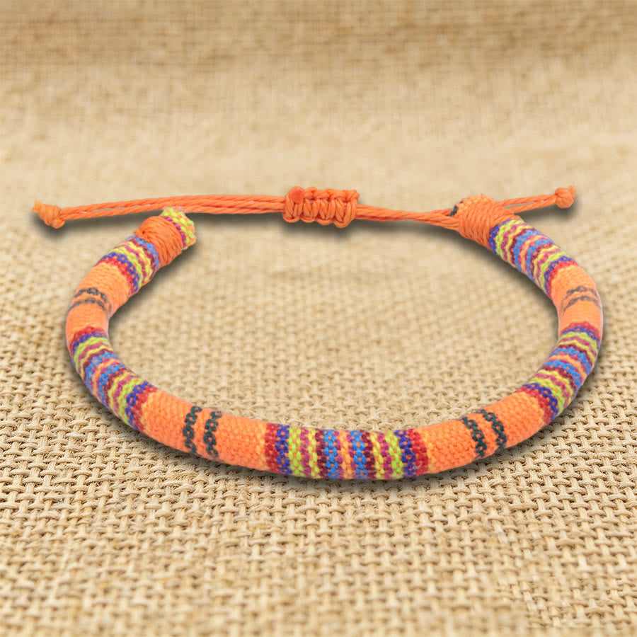 Bracelet d'amitié tressé à la main en fil de coton Olivenorma, motif ethnique bohème - Rayures orange - image 1