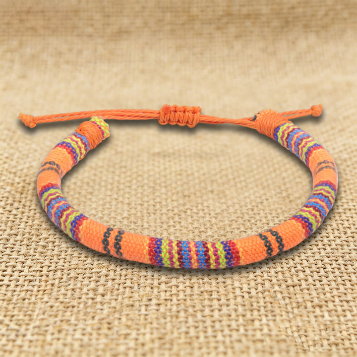 Bracelet d'amitié tressé à la main en fil de coton Olivenorma, motif ethnique bohème - Rayures orange - image 1