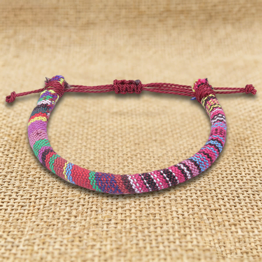Bracelet d'amitié tressé à la main en fil de coton Olivenorma, motif ethnique bohème - Magenta tribal - image 23