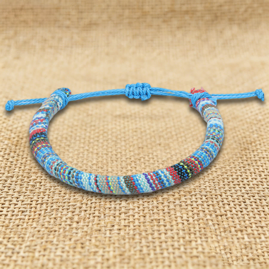 Bracelet d'amitié tressé à la main en fil de coton Olivenorma, motif ethnique bohème - Tribal bleu ciel - image 20